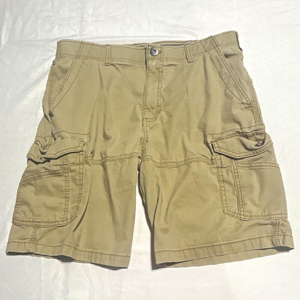 Lee Extreme Motion Men Tan Khaki Cargo Shorts Size 34 Waist Stretch 10 In Inseam